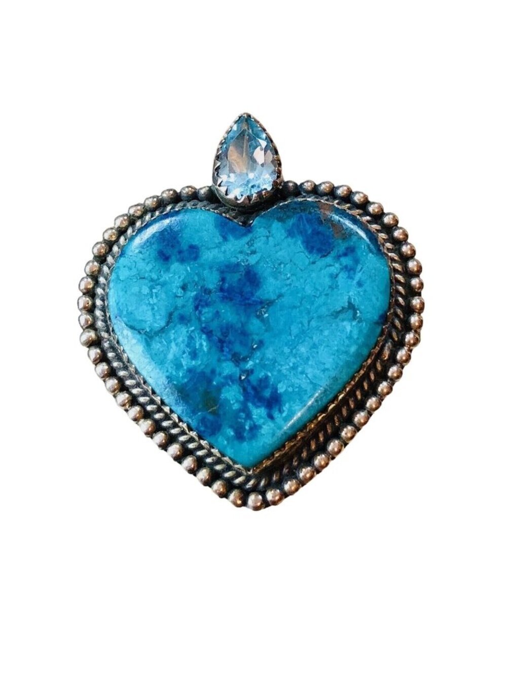 American Southwest Artisan Ring Blue Apatite Sterling Silver Adjustable